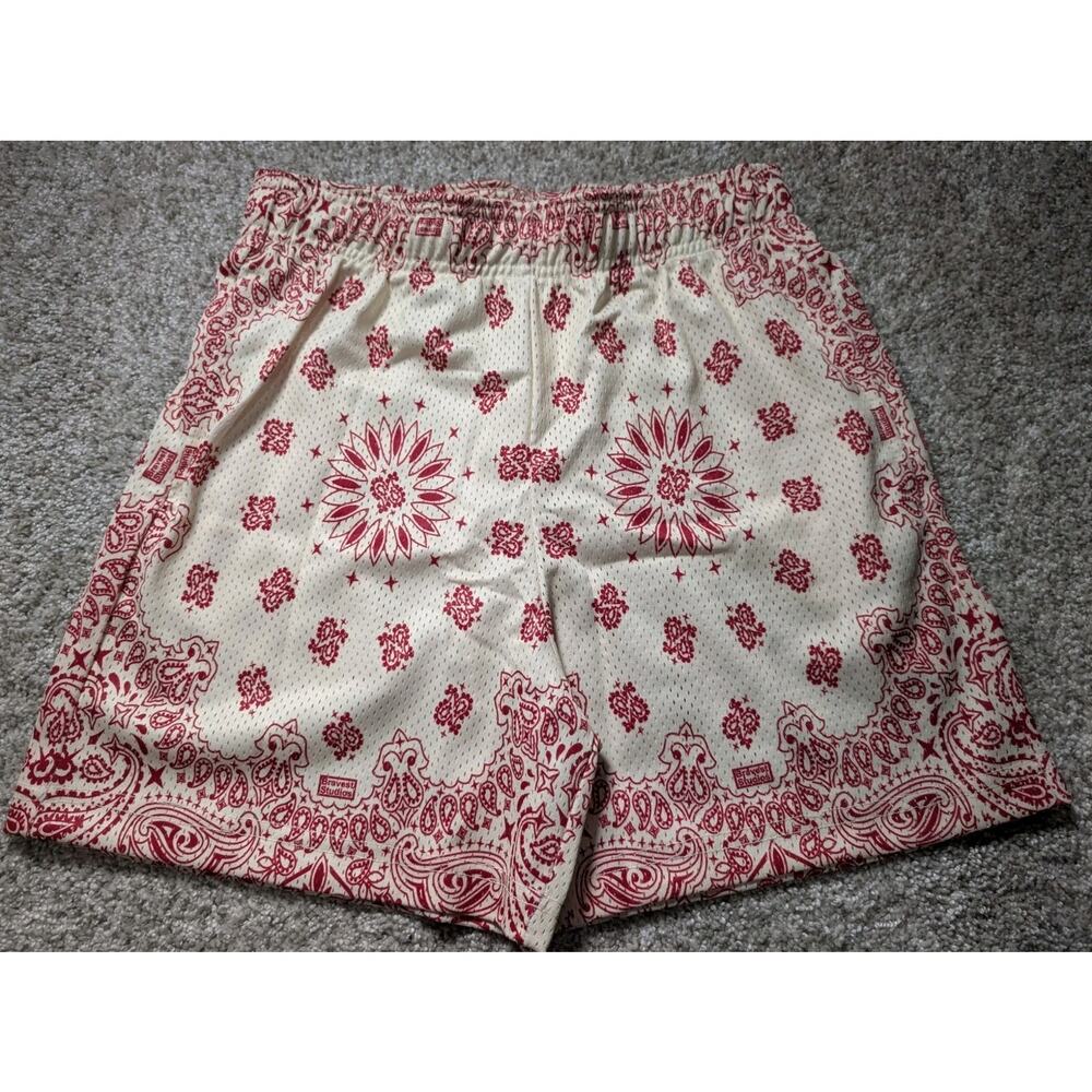 Bravest Studios Mesh Drawstring Shorts Mens Size S Cream Red Paisley Pattern New